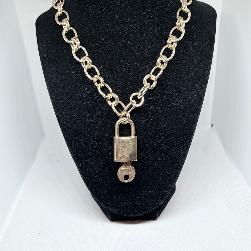 Authentic Louis Vuitton Lock & Key #219 w/ a Gold Figaro Necklace - Copper Key - Picture 6 of 7